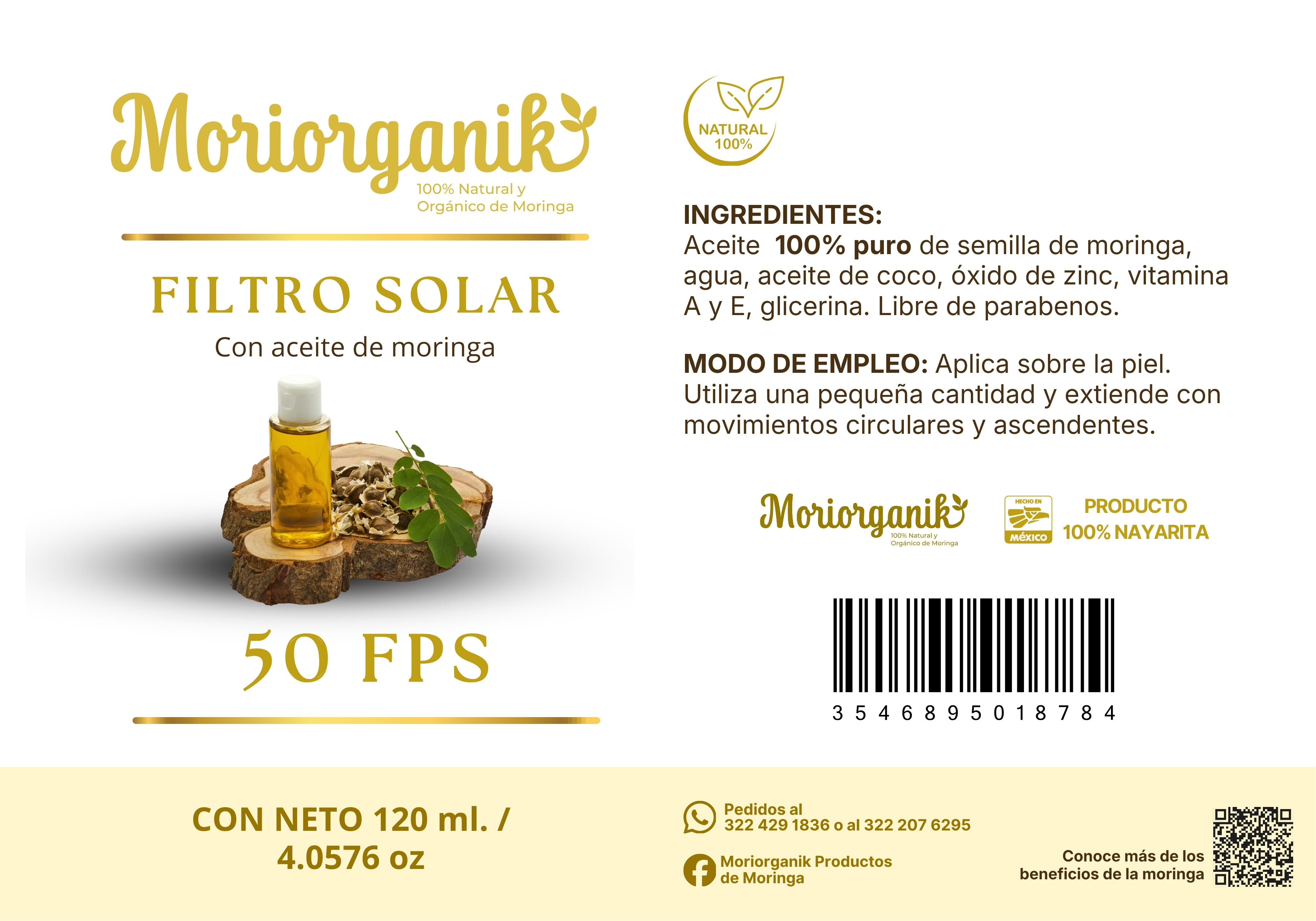 Etiqueta de Filtro solar de moringa